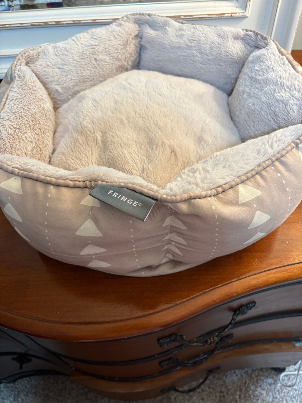 Fringe Studio Cream & Beige Plush Round Dog (or cat!) small Bed